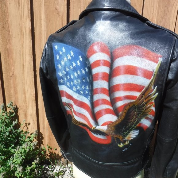 Motorcycle Jacket Vintage Black Leather Mens Sz 40 - Picture 4 of 11